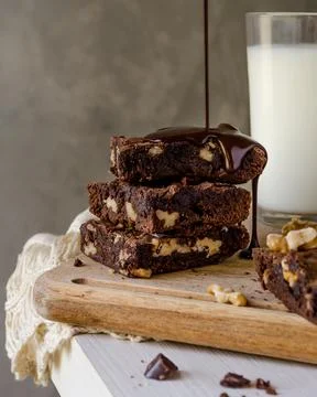 A stack of chocolate with nuts Stock Photos