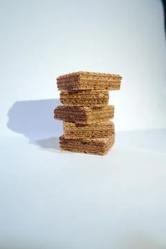 Stack of chocolate wafer on white background Stock Photos