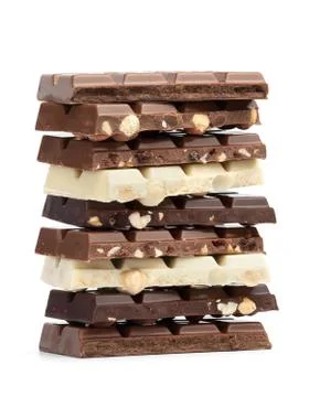 Stack of chocolate on white background Stock Photos
