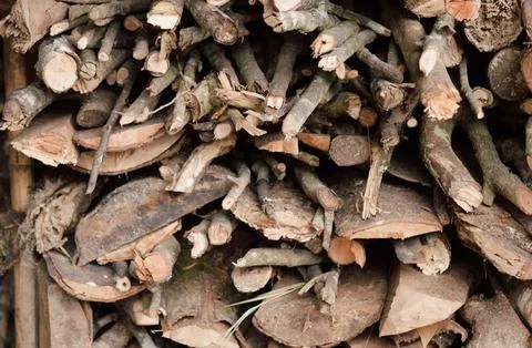 Stack of chopped firewood abstract background. 스톡 사진