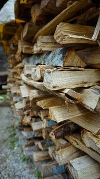 Stack of Chopped Firewood Outdoors Fotos Stock
