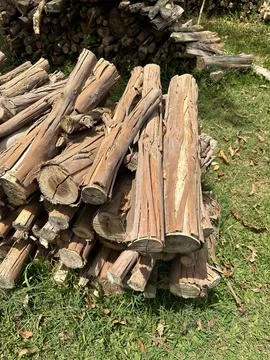 Stack of chopped firewood outdoors Stock Photos