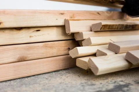 Stack of chopped lumber boards Foto stock