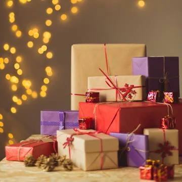 Stack of Christmas presents 스톡 사진