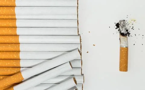 Stack of cigarette on white background isolated. Foto stock