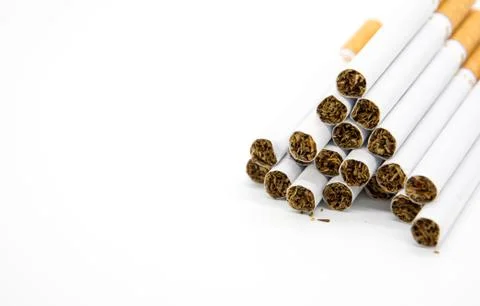 Stack of cigarettes isolated on white Stock Photos