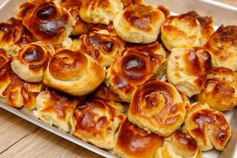 A stack of cinnamon rolls Stock Photos