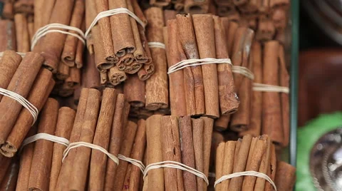 Stack of cinnamon in Turkish bazar Stock Footage 50449388