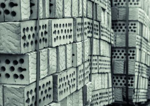 A stack of  clay bricks with holes Foto stock