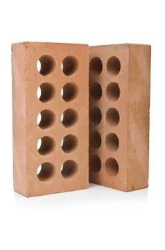 Stack of clay bricks isolated on white Foto stock