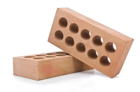 Stack of clay bricks isolated on white 写真素材