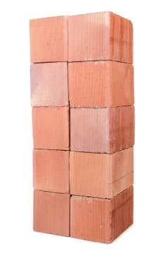 Stack of clay bricks isolated on white 写真素材