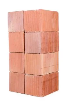 Stack of clay bricks isolated on white 写真素材