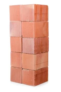Stack of clay bricks isolated on white Stock Photos