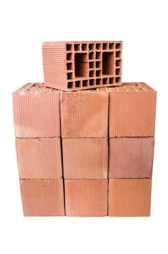 Stack of clay bricks isolated on white Stock Photos