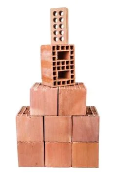 Stack of clay bricks isolated on white Stock Photos