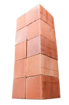Stack of clay bricks isolated on white Stockfoto's