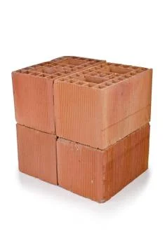 Stack of clay bricks isolated on white Stock Photos