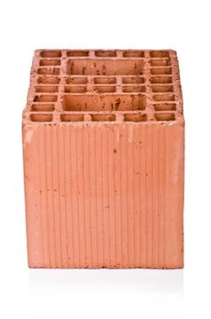 Stack of clay bricks isolated on white 写真素材