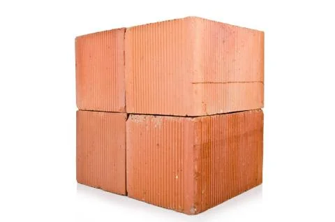 Stack of clay bricks isolated on white Stock Photos
