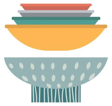 Stack of Clay Pots Isolated Flat Kitchen Utensils Stock Illustration