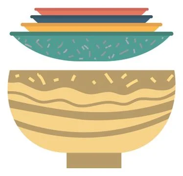 Stack of Clay Pots Isolated Flat Kitchen Utensils Stock Illustration