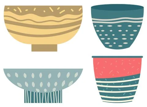 Stack of Clay Pots Isolated Flat Kitchen Utensils イラスト素材