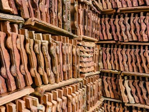 Stack with clay tiles Stock Photos