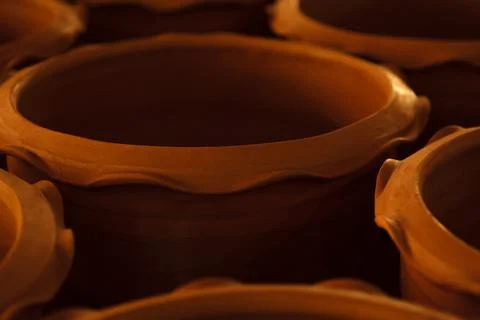 Stack of clay vase in the factory. Stock Photos