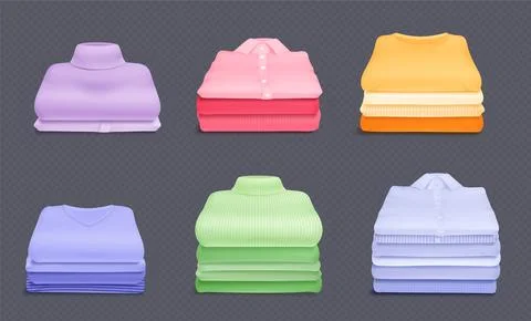 Stack of clean cotton clothes with collar vector Stockillustratie