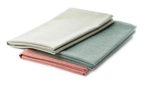 Stack of clean kitchen towels isolated on white Stock Photos