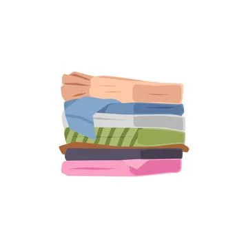 Stack of clean neatly folded ironed apparel or cotton linnen isolated on white イラスト素材