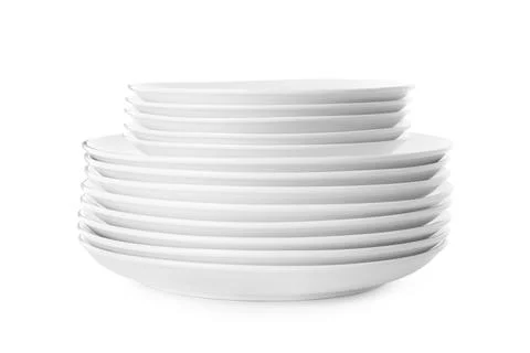 Stack of clean plates isolated on white Stock Photos