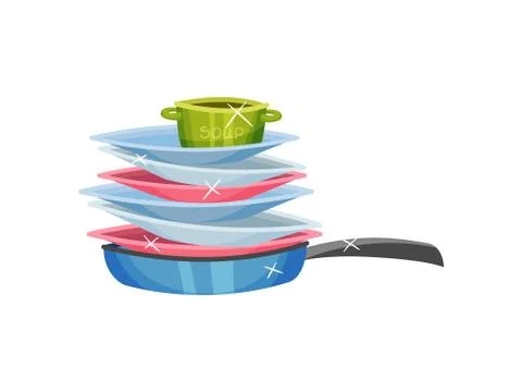 Stack of clean plates in the pan. Vector illustration on white background. Stock Illustration