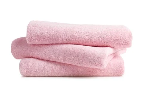 Stack of clean soft towels on white background 스톡 사진