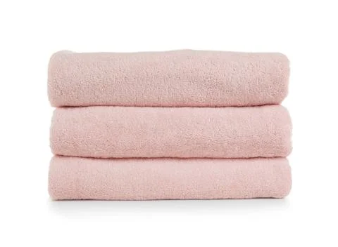 Stack of clean soft towels on white background 스톡 사진