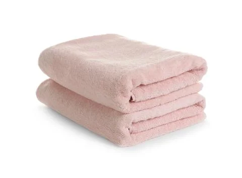 Stack of clean soft towels on white background Foto stock