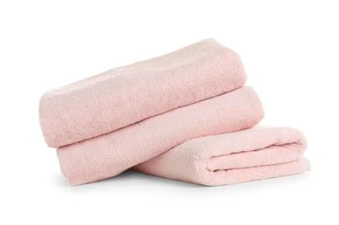 Stack of clean soft towels on white background 스톡 사진