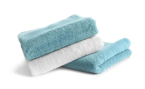 Stack of clean soft towels on white background 스톡 사진