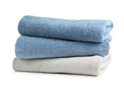 Stack of clean soft towels on white background 스톡 사진