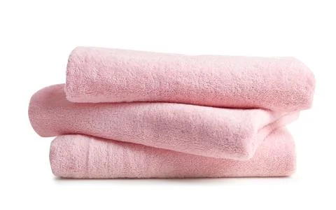 Stack of clean soft towels on white background Foto stock