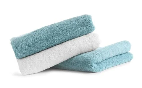 Stack of clean soft towels on white background 스톡 사진