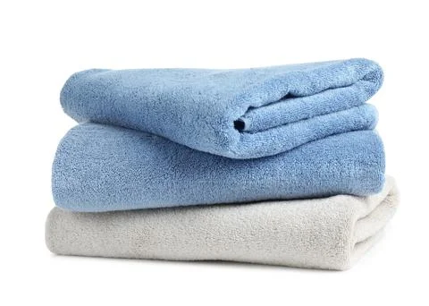 Stack of clean soft towels on white background 스톡 사진