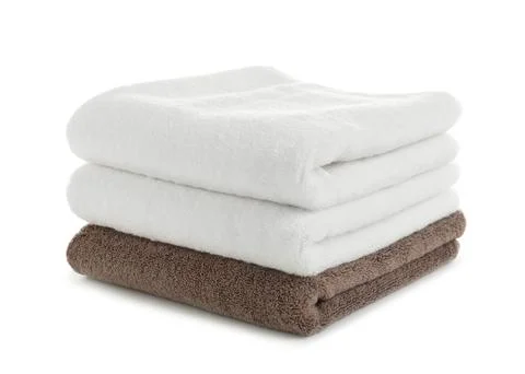 Stack of clean soft towels on white background 스톡 사진