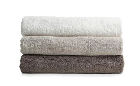 Stack of clean soft towels on white background 库存照片
