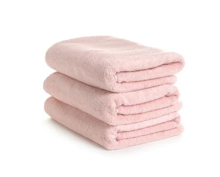 Stack of clean soft towels on white background 写真素材