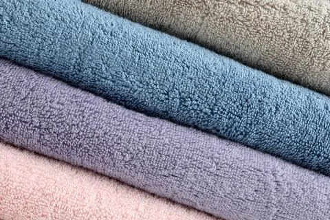 Stack of clean terry towels as background 스톡 사진