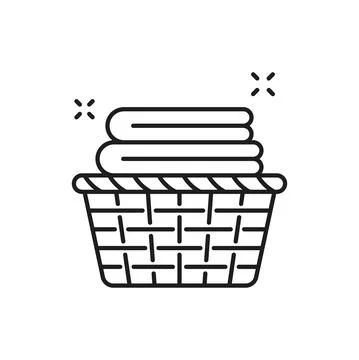 Stack of clean towels in laundry basket line icon Illustrazione stock