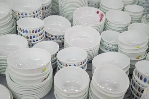 Stack of clean white bowls Stock Photos