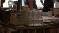 Stack of cleaned glasses on bar counter, catering service at company party 4k or 4k+ Resolution